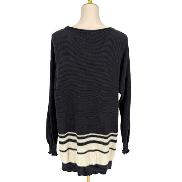 Daisy Fuentes Tunic Sweater XL Black White Stripe Knit Long Sleeve Crew Neck EUC - Picture 11 of 14
